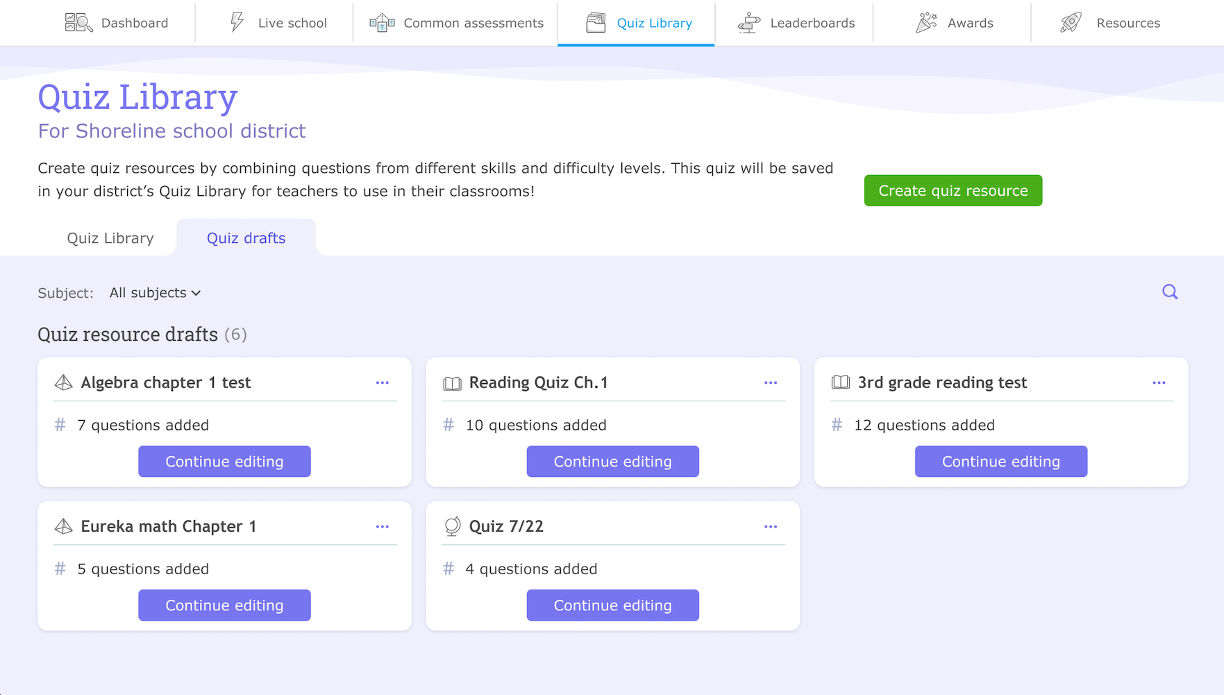Create Quiz Library Resource